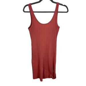 RVCA Pink Salmon Stretchy Ribbed Knit Scoop Neck Mini Bodycon Tank Dress Size M‎